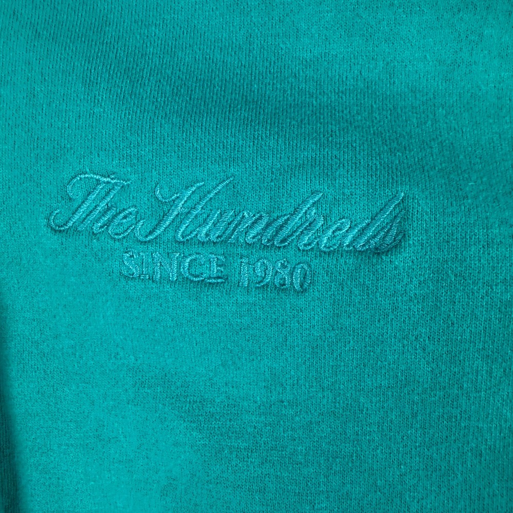 The Hundreds Cable Knit Hoodie Mens‎ L Teal Texture Kangaroo Pocket Embroidery - Picture 3 of 11